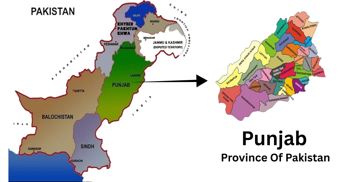 Punjab's diverse landscapes featuring the Badshahi Mosque, agricultural fields, Harappa ruins, and golden desert dunes